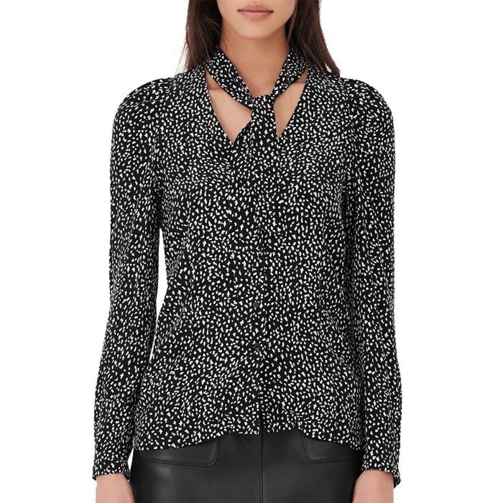 MAJE • COSINI PRINTED TIE NECK TOP • NWT